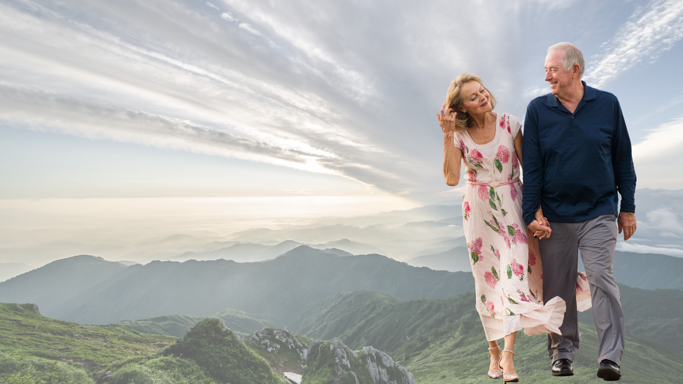 Couple walking together in mountains